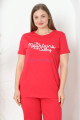 kırmızı renk ve önü yazılı p-3514 kadın teknur büyük beden anne pijama takımı, eli̇t0p3514, teknur pijama takımı