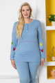 mavi renk ve kalp figürlü79074 modal kumaş teknur kadın büyük beden anne pijama takımı, teknur-79074, teknur pijama takımı
