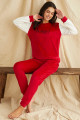 kırmızı renk kadife kumaş önü yazılı teknur 52054 uzun kol kadın pijama takımı, teknur-52054, teknur pijama takımı