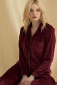 kadın bordo renk kadife kumaş teknur 52108 uzun kol önden düğmeli pijama takımı, teknur-52108, teknur pijama takımı