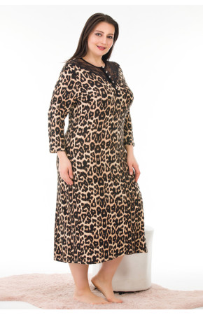 Leopar Desenli Lady 7244 Kadın Büyük Beden Elbise, Anne Gecelik