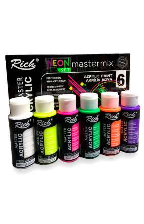 Rich Mastermix 6lı Akrilik Boya 60 cc Neon Renkler, 6 Neon Renkli Mastermix Akrilik Boya Seti