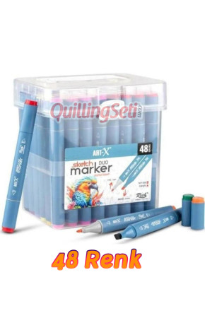 Rich Art-X Sketch Marker Duo Marker 48 Renk Set Çift Uçlu Su Bazlı Boyama Kalemi 